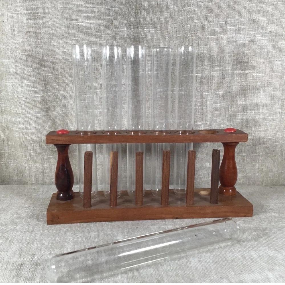 Test Tube rack Good Vintage Wood Glass 6-Tube Propagation Station Spice Holder